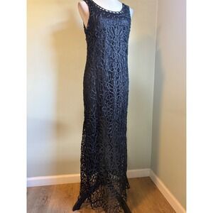 Soulmates Black Lace Overlay Maxi Dress M silk beaded romantic whimsi goth boho
